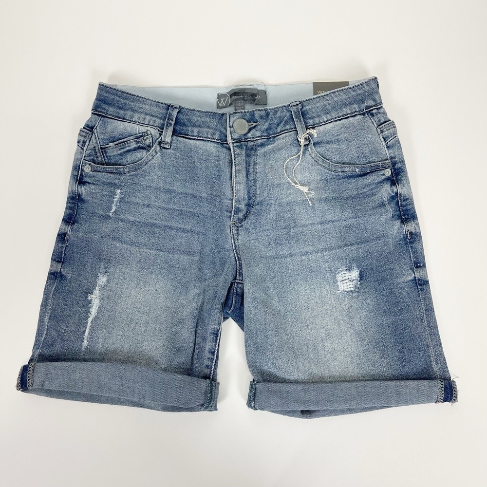 Wit & Wisdom Shorts 2 Light Blue Ab-Solution Cuffed Jean Denim Distressed NWT